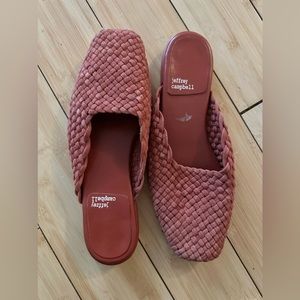 Jeffrey Campbell suede woven red slides